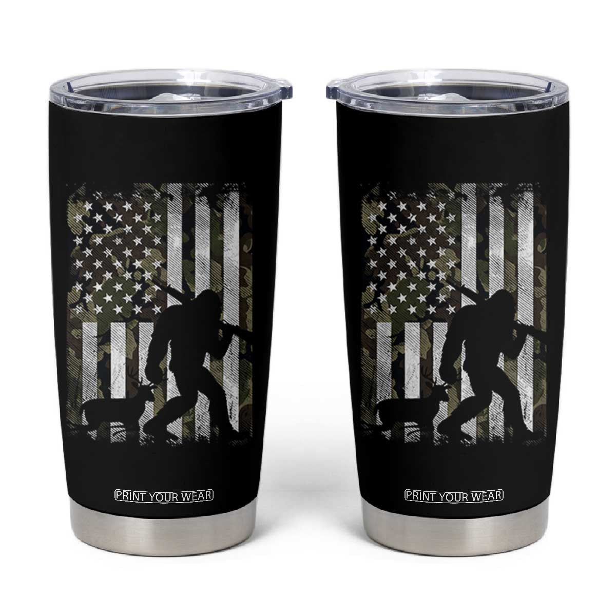 Bigfoot Deer Hunting Tumbler Cup Camo US Flag Deer Elk Buck Hunting Hunter Dad TS10 Black Print Your Wear
