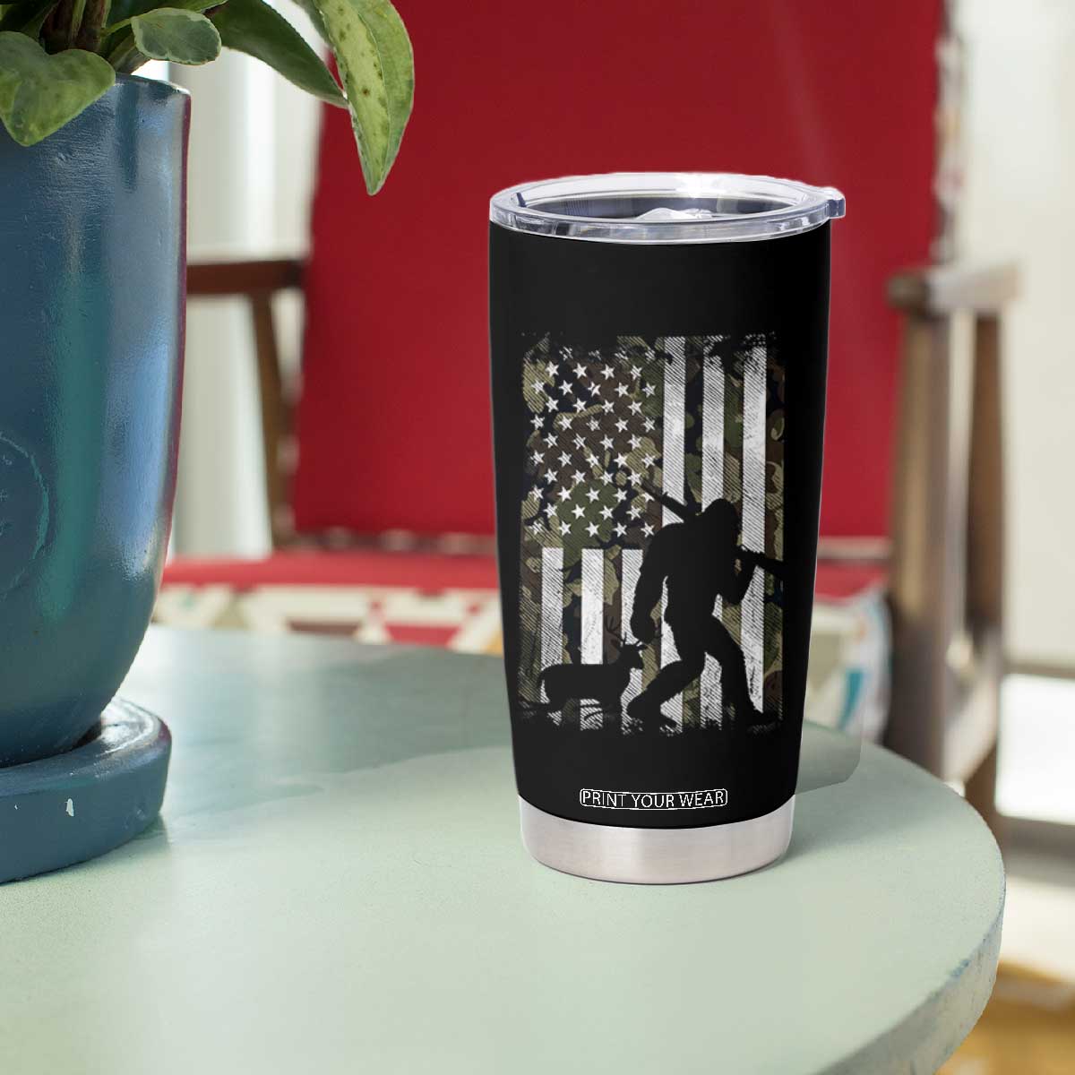 Bigfoot Deer Hunting Tumbler Cup Camo US Flag Deer Elk Buck Hunting Hunter Dad TS10 Print Your Wear