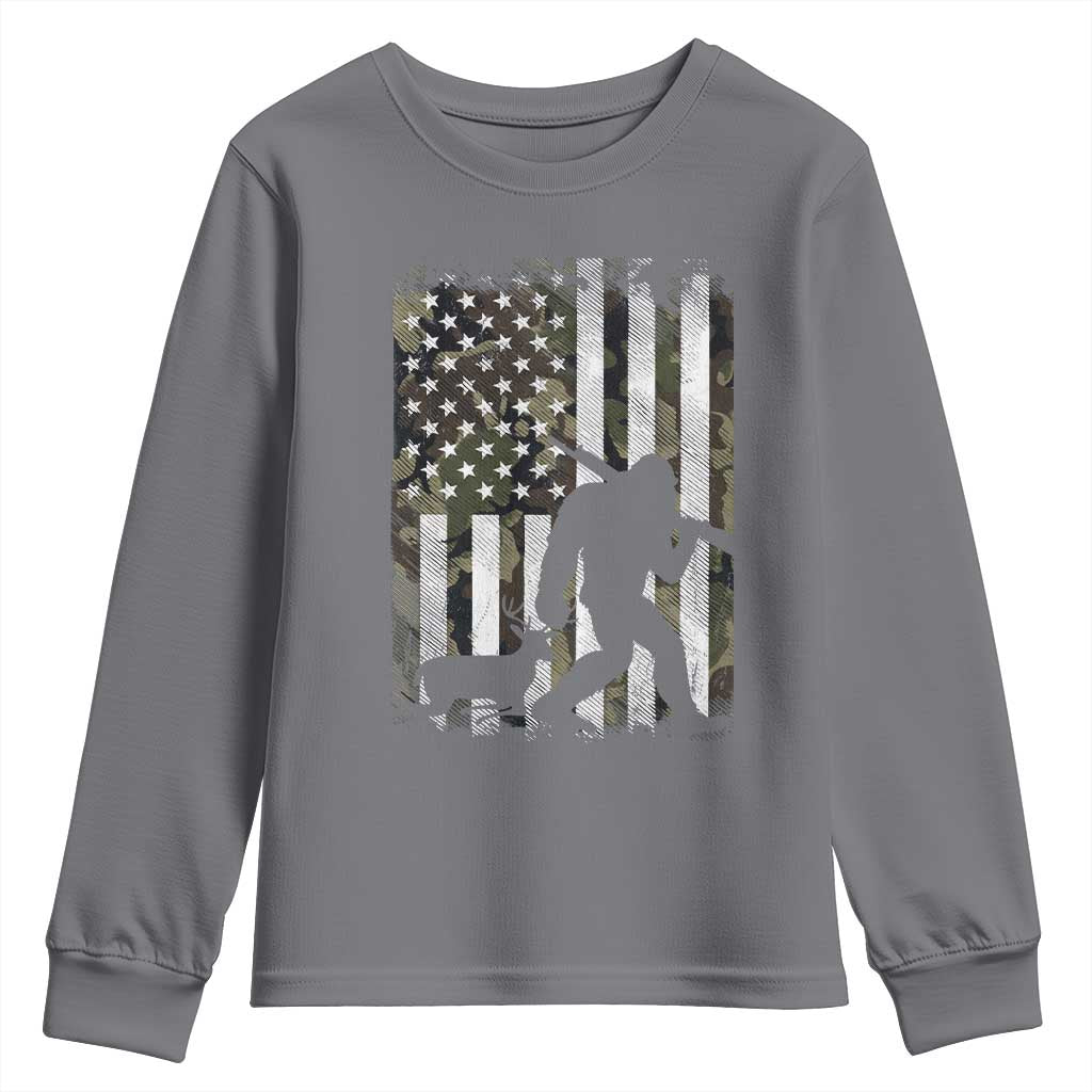 Bigfoot Deer Hunting Youth Sweatshirt Camo US Flag Deer Elk Buck Hunting Hunter Dad TS10 Charcoal Print Your Wear