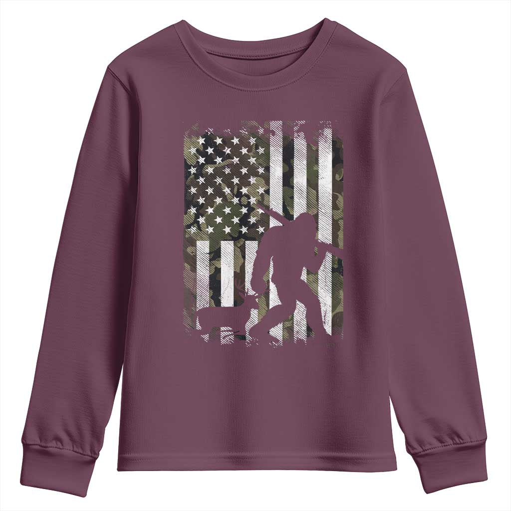 Bigfoot Deer Hunting Youth Sweatshirt Camo US Flag Deer Elk Buck Hunting Hunter Dad TS10 Maroon Print Your Wear