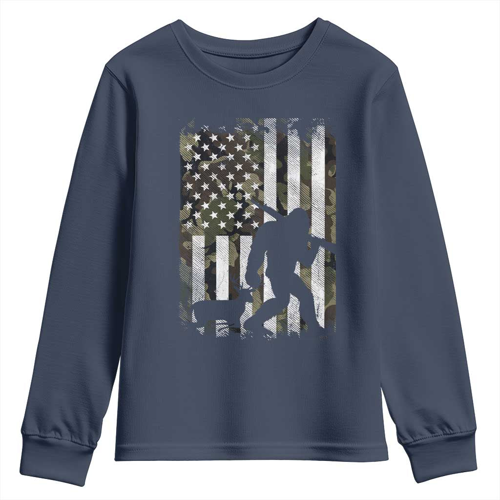 Bigfoot Deer Hunting Youth Sweatshirt Camo US Flag Deer Elk Buck Hunting Hunter Dad TS10 Navy Print Your Wear
