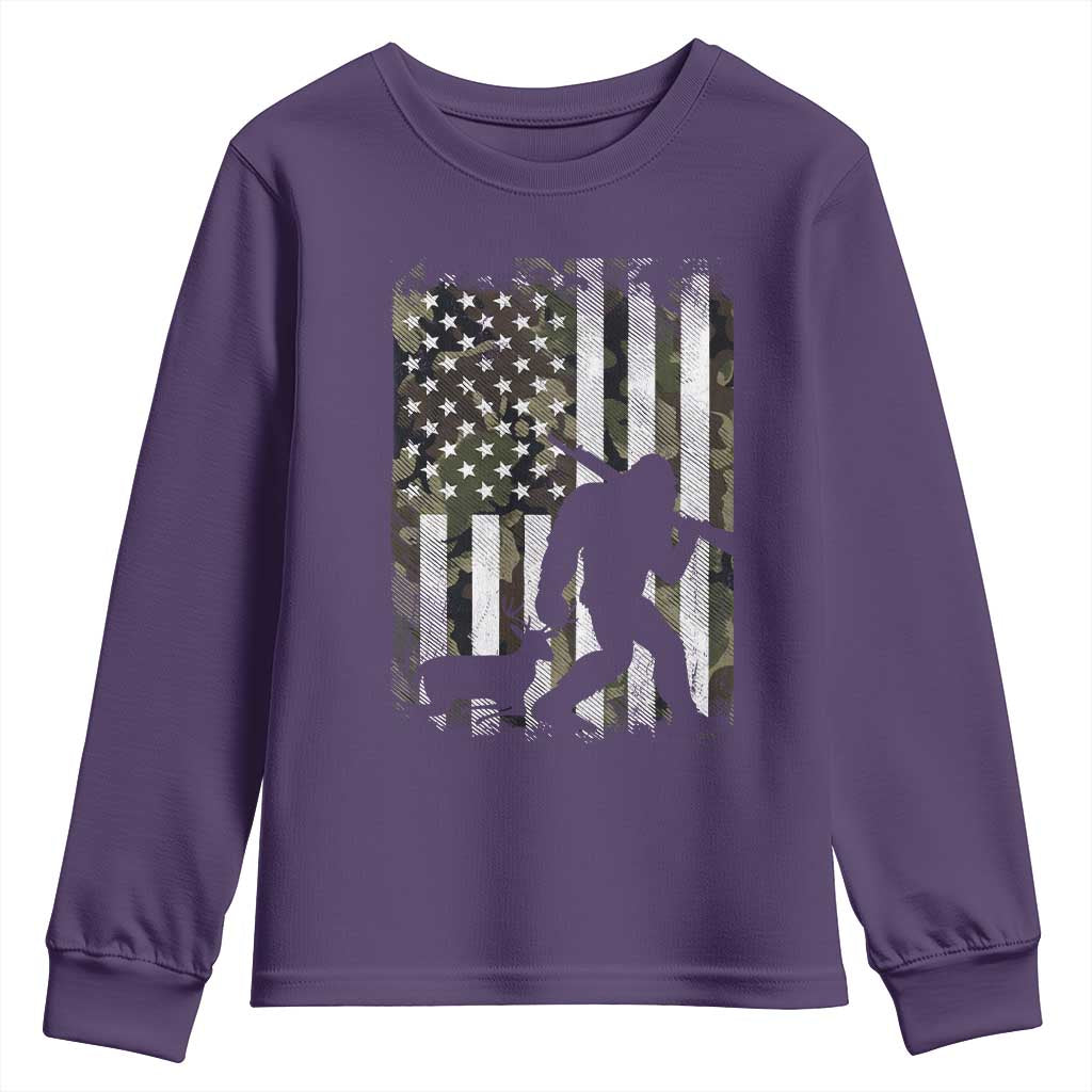Bigfoot Deer Hunting Youth Sweatshirt Camo US Flag Deer Elk Buck Hunting Hunter Dad TS10 Purple Print Your Wear
