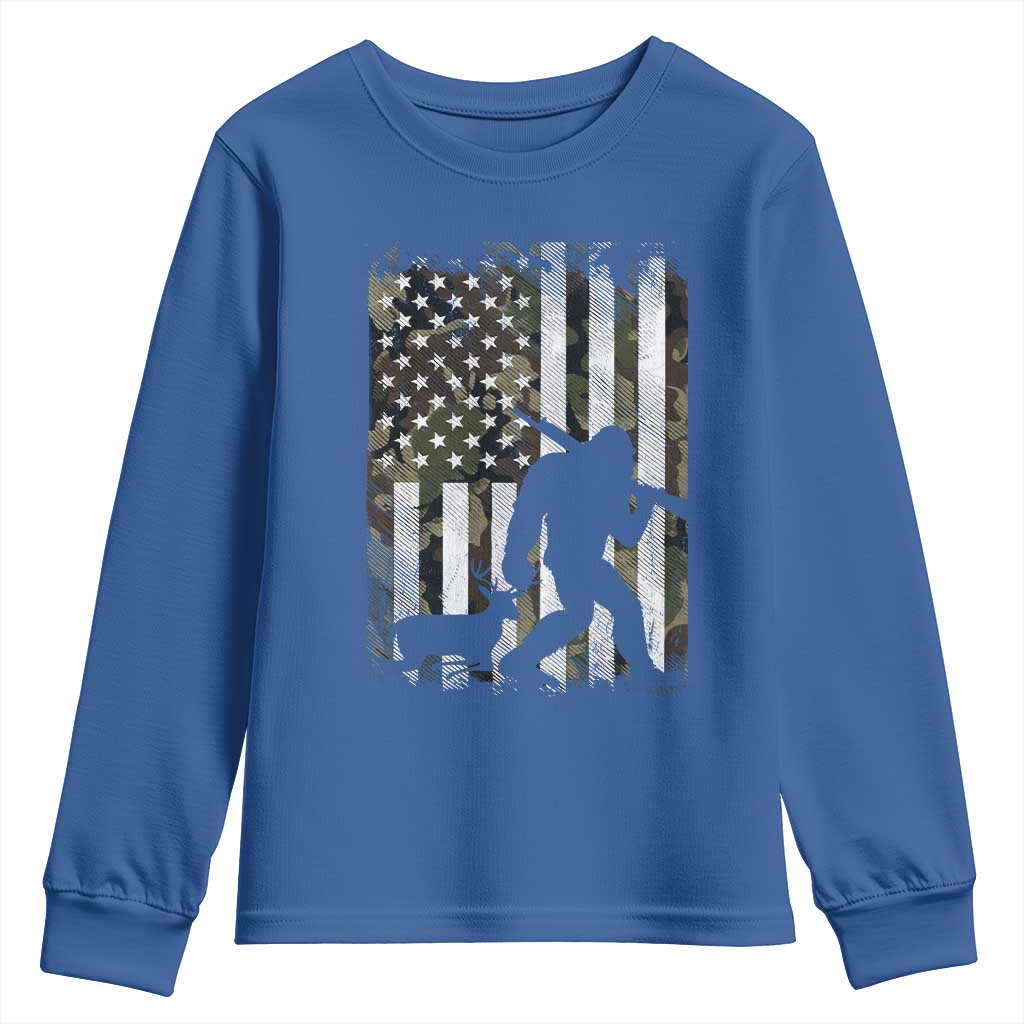 Bigfoot Deer Hunting Youth Sweatshirt Camo US Flag Deer Elk Buck Hunting Hunter Dad TS10 Royal Blue Print Your Wear
