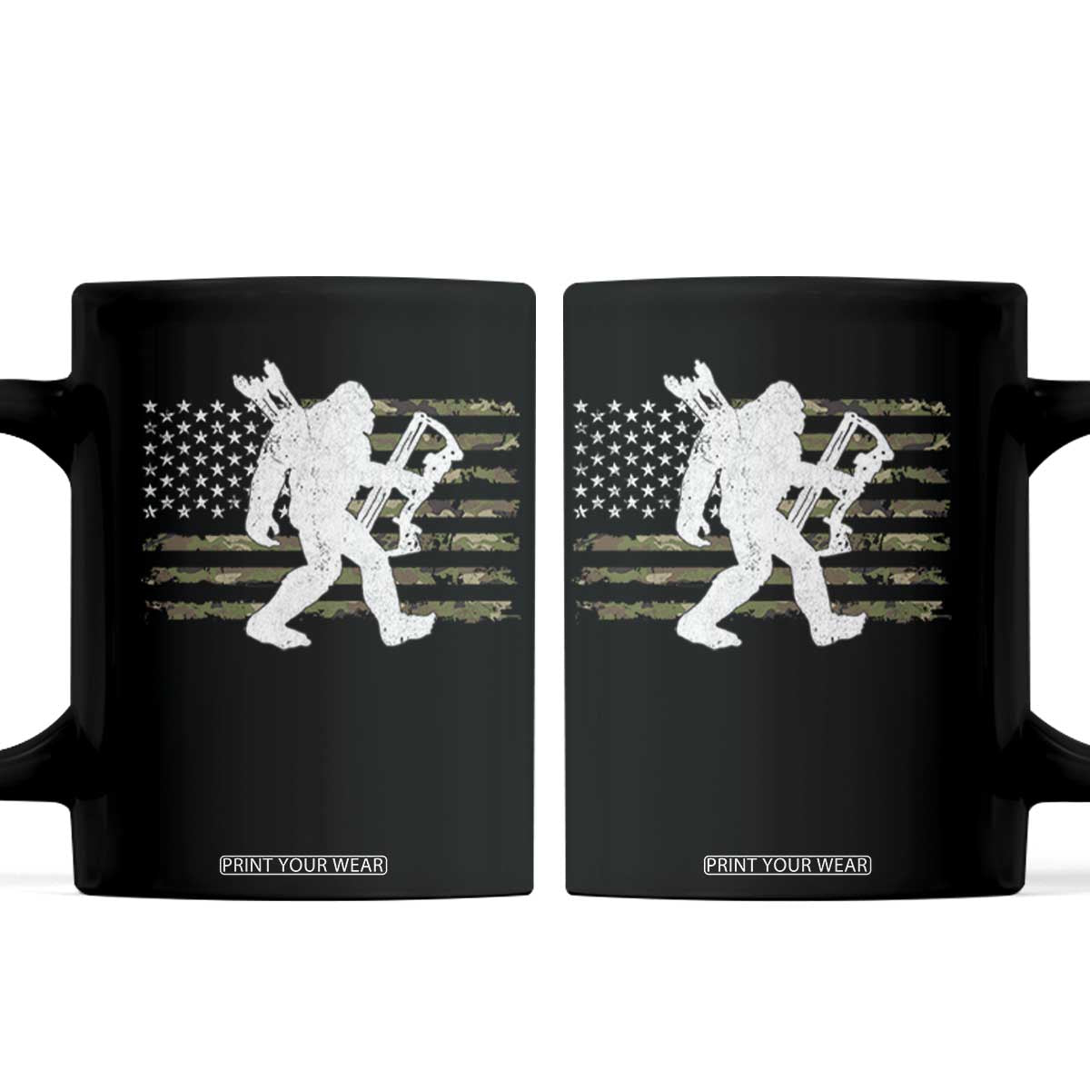 Bow Hunting Archer Bigfoot Coffee Mug Sasquatch Camo US Flag Hunter Dad TS10 Black Print Your Wear