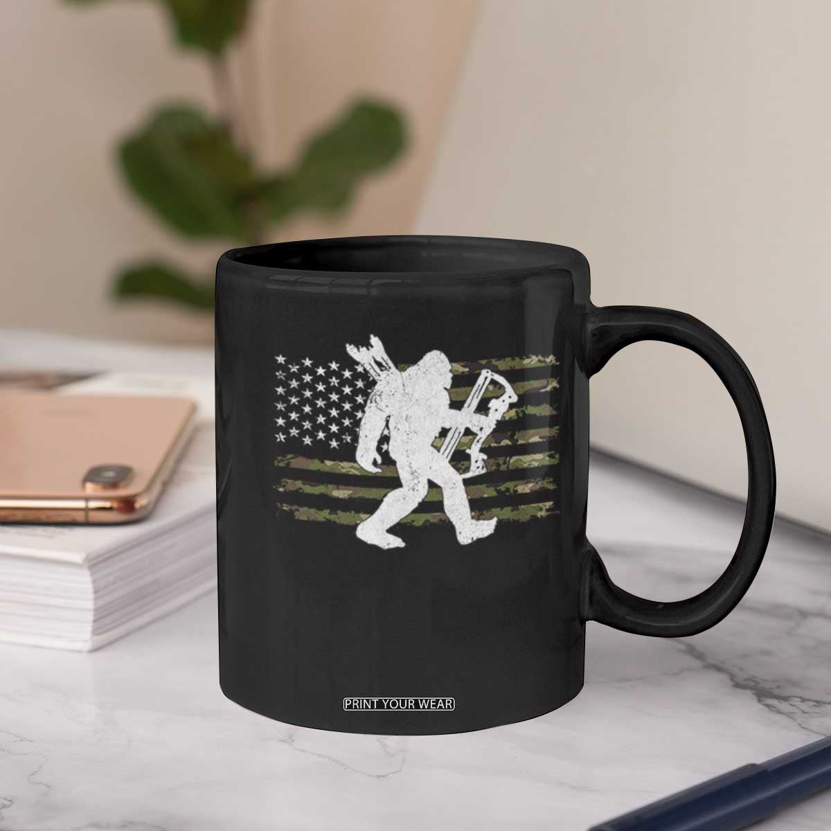 Bow Hunting Archer Bigfoot Coffee Mug Sasquatch Camo US Flag Hunter Dad TS10 Print Your Wear