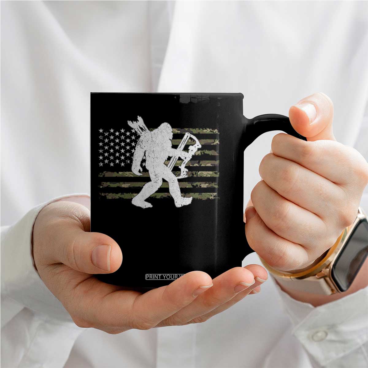 Bow Hunting Archer Bigfoot Coffee Mug Sasquatch Camo US Flag Hunter Dad TS10 Print Your Wear