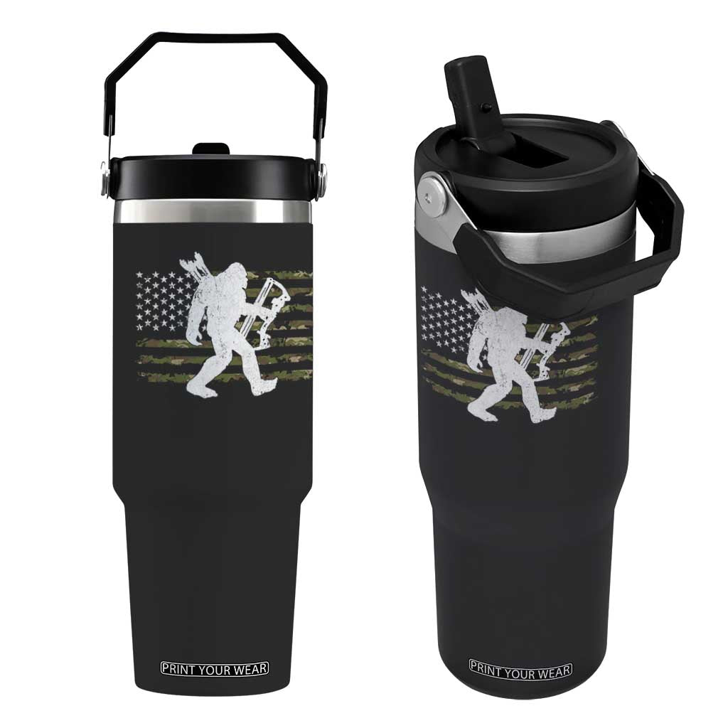 Bow Hunting Archer Bigfoot Flip Straw Tumbler Sasquatch Camo US Flag Hunter Dad TS10 One Size: 30 oz Black Print Your Wear