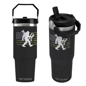 Bow Hunting Archer Bigfoot Flip Straw Tumbler Sasquatch Camo US Flag Hunter Dad TS10 One Size: 30 oz Black Print Your Wear