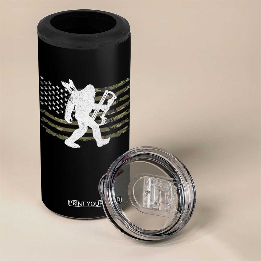 Bow Hunting Archer Bigfoot 4 in 1 Can Cooler Tumbler Sasquatch Camo US Flag Hunter Dad TS10 Print Your Wear