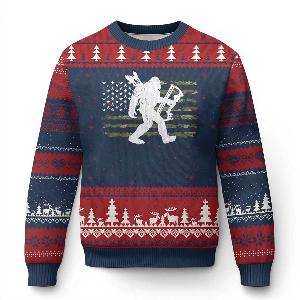 Bow Hunting Archer Bigfoot Ugly Christmas Sweater Sasquatch Camo US Flag Hunter Dad TS10 Navy Red Print Your Wear