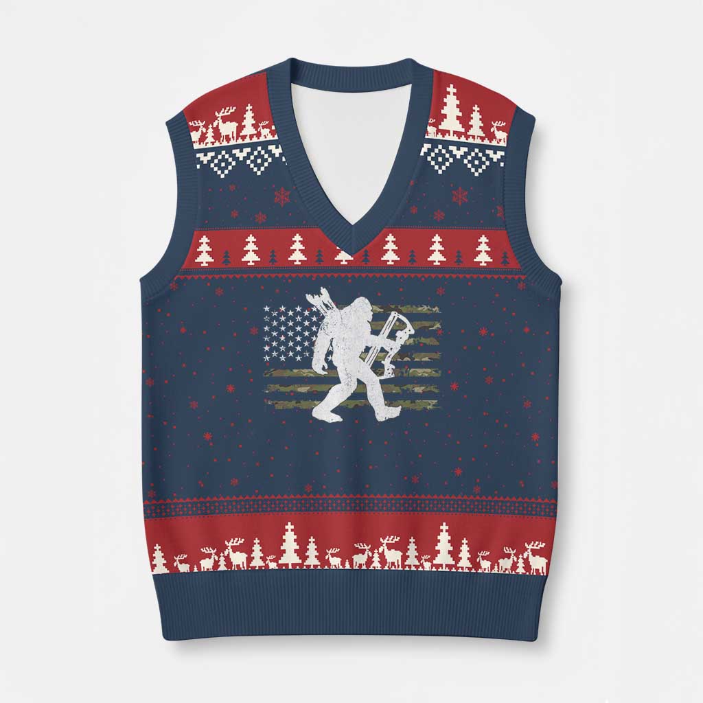 Bow Hunting Archer Bigfoot V-Neck Knit Sweater Vest Sasquatch Camo US Flag Hunter Dad TS10 Navy Red Print Your Wear