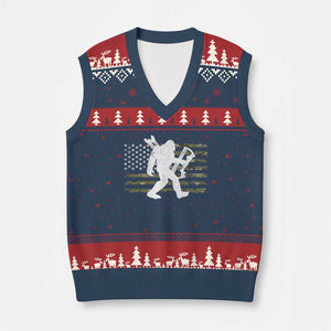 Bow Hunting Archer Bigfoot V-Neck Knit Sweater Vest Sasquatch Camo US Flag Hunter Dad TS10 Navy Red Print Your Wear