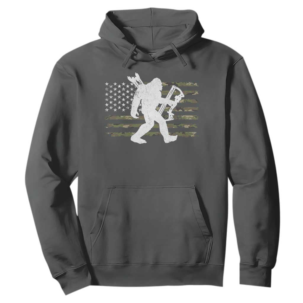 Bow Hunting Archer Bigfoot Hoodie Sasquatch Camo US Flag Hunter Dad TS10 Dark Heather Print Your Wear
