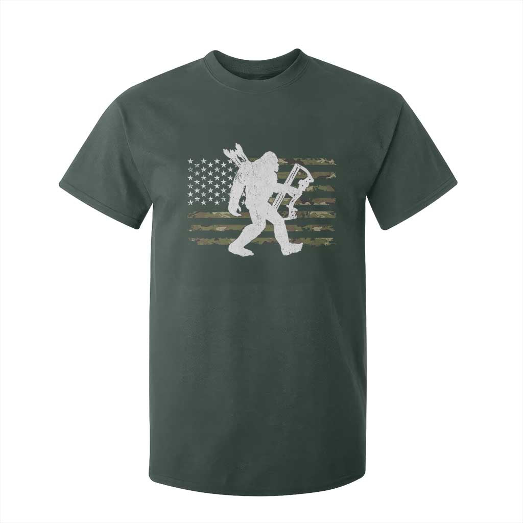 Bow Hunting Archer Bigfoot T Shirt For Kid Sasquatch Camo US Flag Hunter Dad TS10 Dark Forest Green Print Your Wear