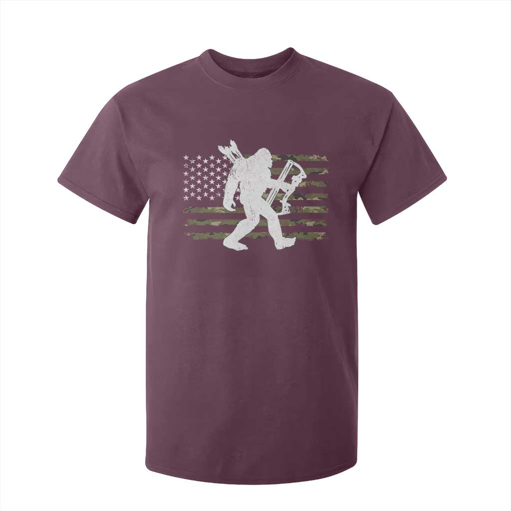 Bow Hunting Archer Bigfoot T Shirt For Kid Sasquatch Camo US Flag Hunter Dad TS10 Maroon Print Your Wear