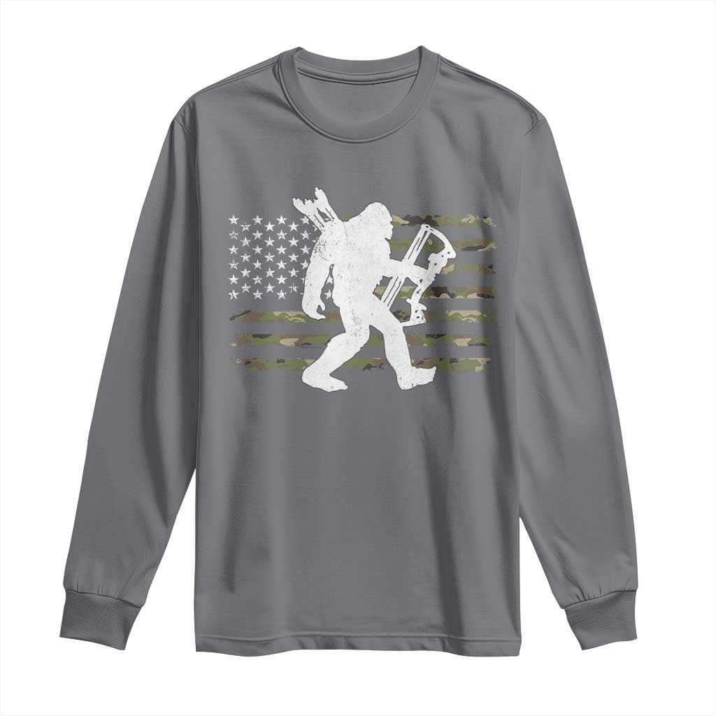 Bow Hunting Archer Bigfoot Long Sleeve Shirt Sasquatch Camo US Flag Hunter Dad TS10 Charcoal Print Your Wear