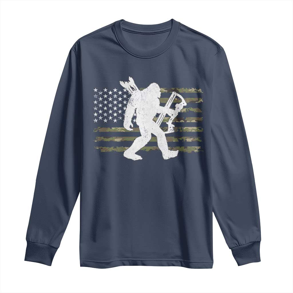 Bow Hunting Archer Bigfoot Long Sleeve Shirt Sasquatch Camo US Flag Hunter Dad TS10 Navy Print Your Wear