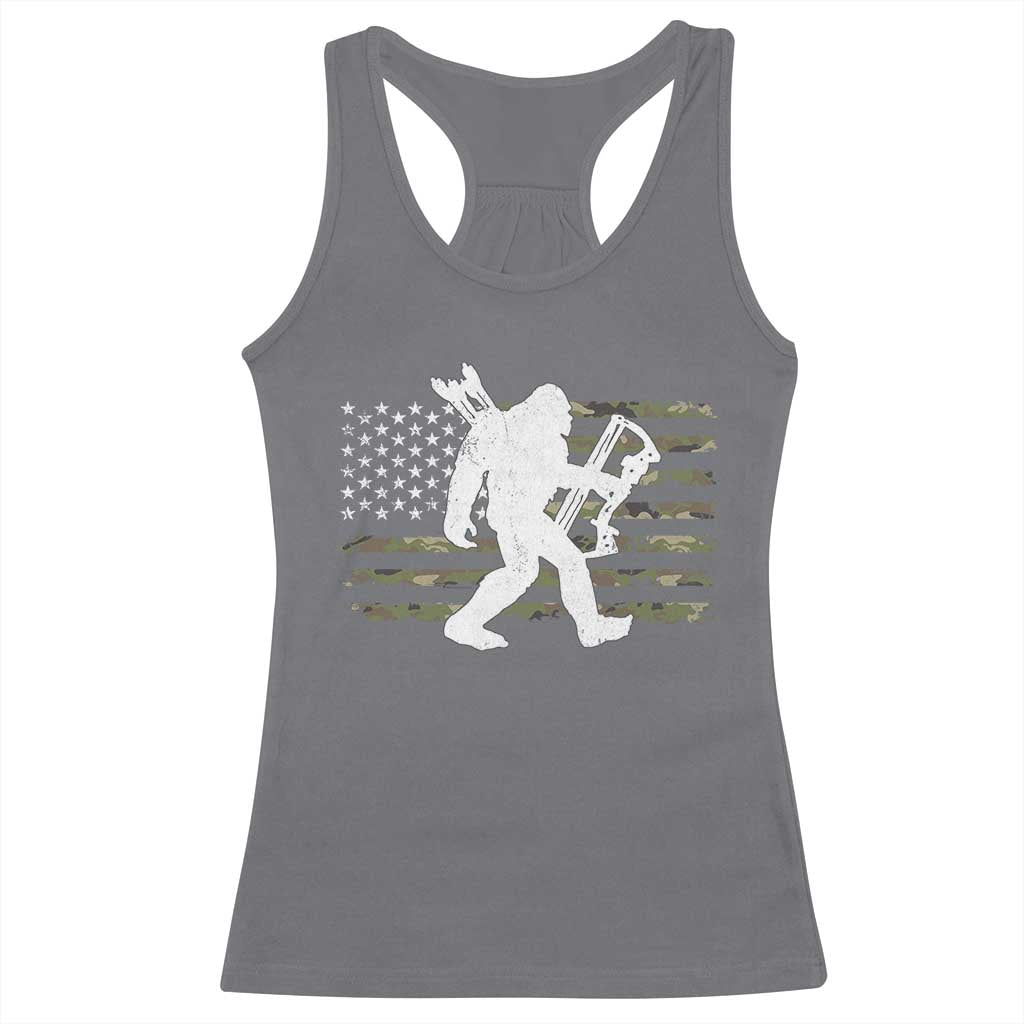 Bow Hunting Archer Bigfoot Racerback Tank Top Sasquatch Camo US Flag Hunter Dad TS10 Charcoal Print Your Wear
