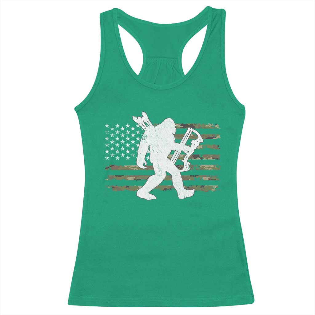 Bow Hunting Archer Bigfoot Racerback Tank Top Sasquatch Camo US Flag Hunter Dad TS10 Irish Green Print Your Wear