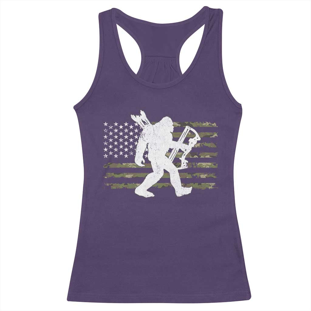 Bow Hunting Archer Bigfoot Racerback Tank Top Sasquatch Camo US Flag Hunter Dad TS10 Purple Print Your Wear