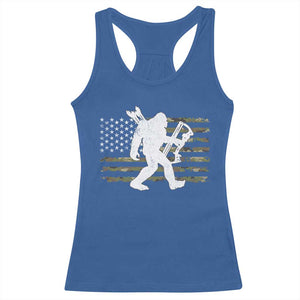 Bow Hunting Archer Bigfoot Racerback Tank Top Sasquatch Camo US Flag Hunter Dad TS10 Royal Blue Print Your Wear