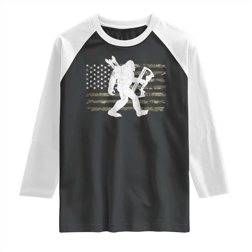 Bow Hunting Archer Bigfoot Raglan Shirt Sasquatch Camo US Flag Hunter Dad TS10 Black White Print Your Wear