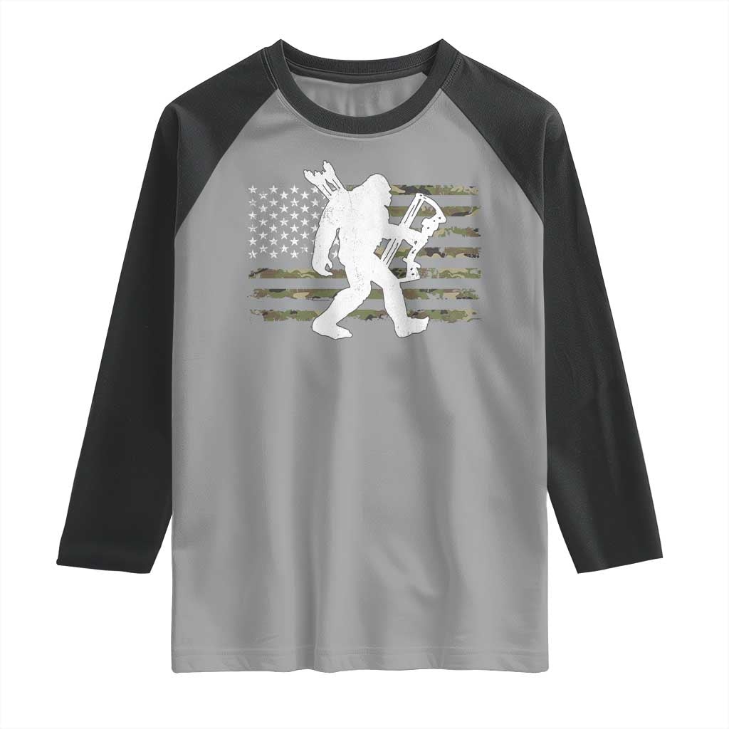 Bow Hunting Archer Bigfoot Raglan Shirt Sasquatch Camo US Flag Hunter Dad TS10 Sport Gray Black Print Your Wear