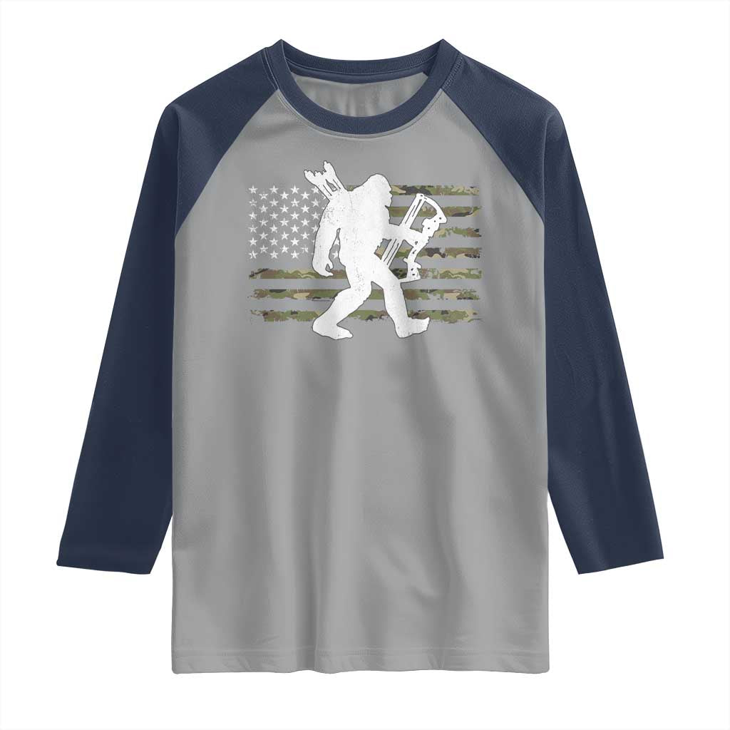 Bow Hunting Archer Bigfoot Raglan Shirt Sasquatch Camo US Flag Hunter Dad TS10 Sport Gray Navy Print Your Wear
