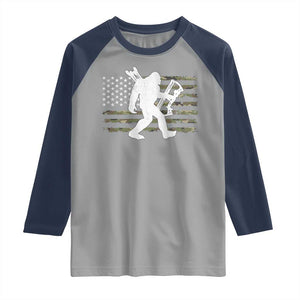 Bow Hunting Archer Bigfoot Raglan Shirt Sasquatch Camo US Flag Hunter Dad TS10 Sport Gray Navy Print Your Wear