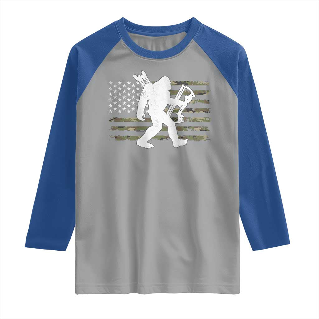 Bow Hunting Archer Bigfoot Raglan Shirt Sasquatch Camo US Flag Hunter Dad TS10 Sport Gray Royal Print Your Wear