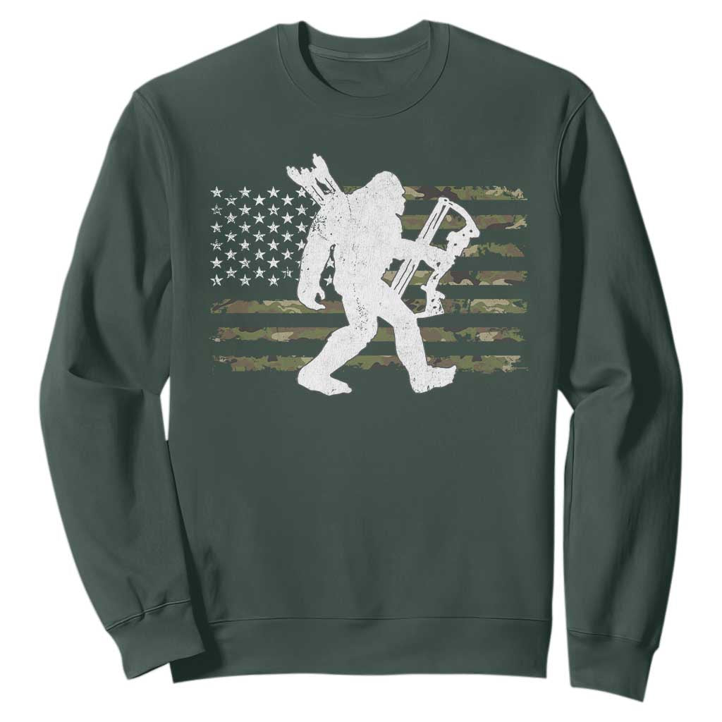 Bow Hunting Archer Bigfoot Sweatshirt Sasquatch Camo US Flag Hunter Dad TS10 Dark Forest Green Print Your Wear