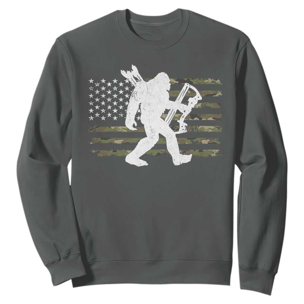 Bow Hunting Archer Bigfoot Sweatshirt Sasquatch Camo US Flag Hunter Dad TS10 Dark Heather Print Your Wear