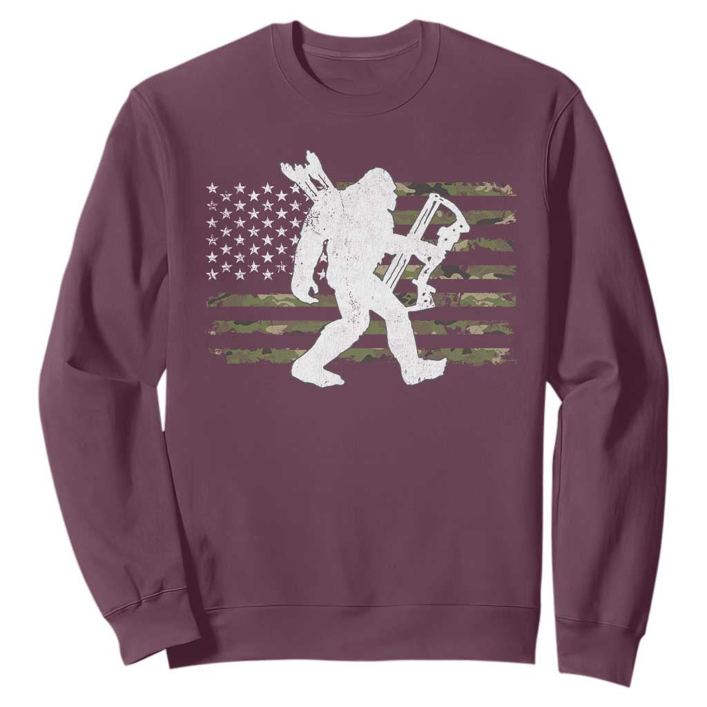 Bow Hunting Archer Bigfoot Sweatshirt Sasquatch Camo US Flag Hunter Dad TS10 Maroon Print Your Wear