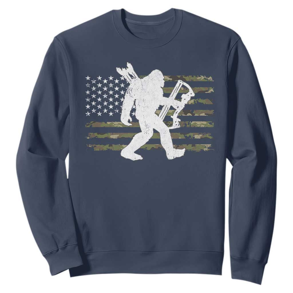 Bow Hunting Archer Bigfoot Sweatshirt Sasquatch Camo US Flag Hunter Dad TS10 Navy Print Your Wear
