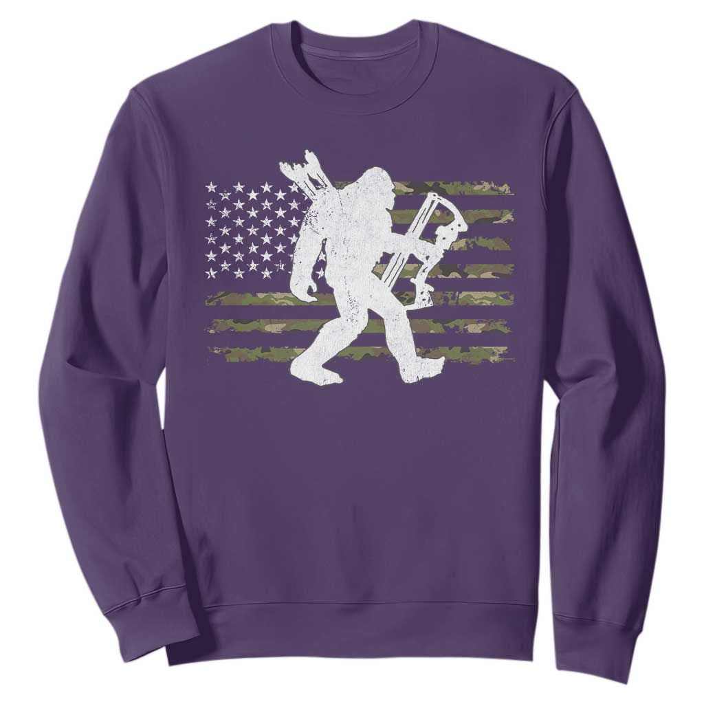 Bow Hunting Archer Bigfoot Sweatshirt Sasquatch Camo US Flag Hunter Dad TS10 Purple Print Your Wear