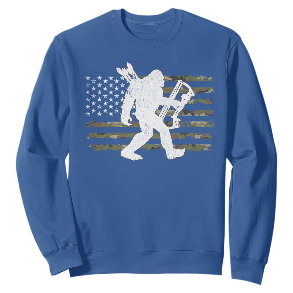 Bow Hunting Archer Bigfoot Sweatshirt Sasquatch Camo US Flag Hunter Dad TS10 Royal Blue Print Your Wear