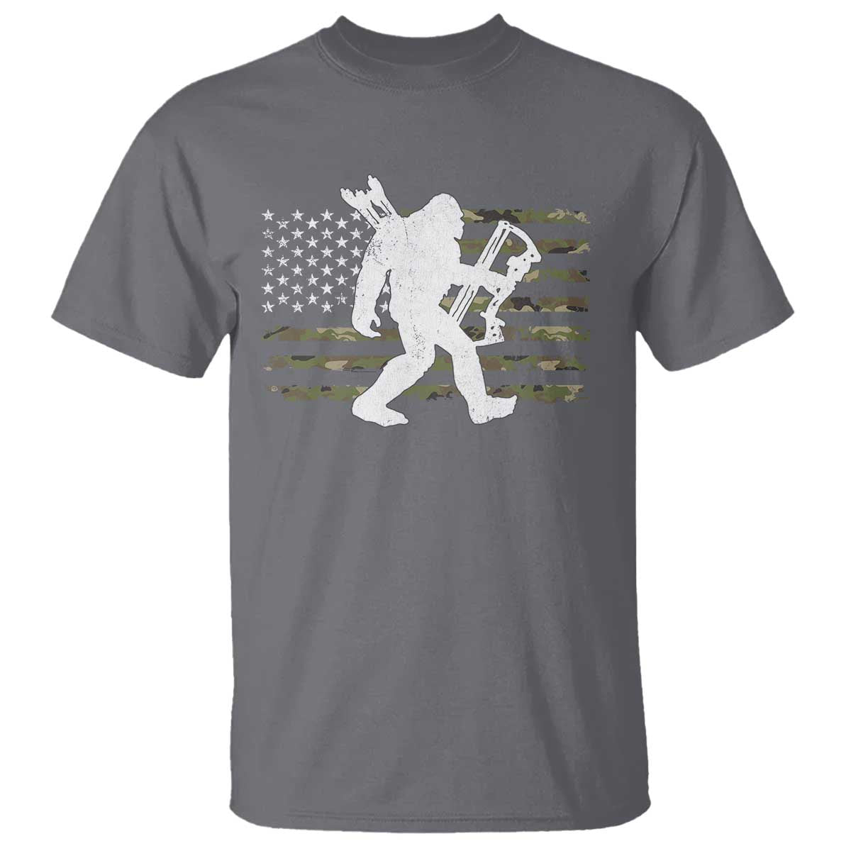 Bow Hunting Archer Bigfoot T Shirt Sasquatch Camo US Flag Hunter Dad TS10 Charcoal Print Your Wear