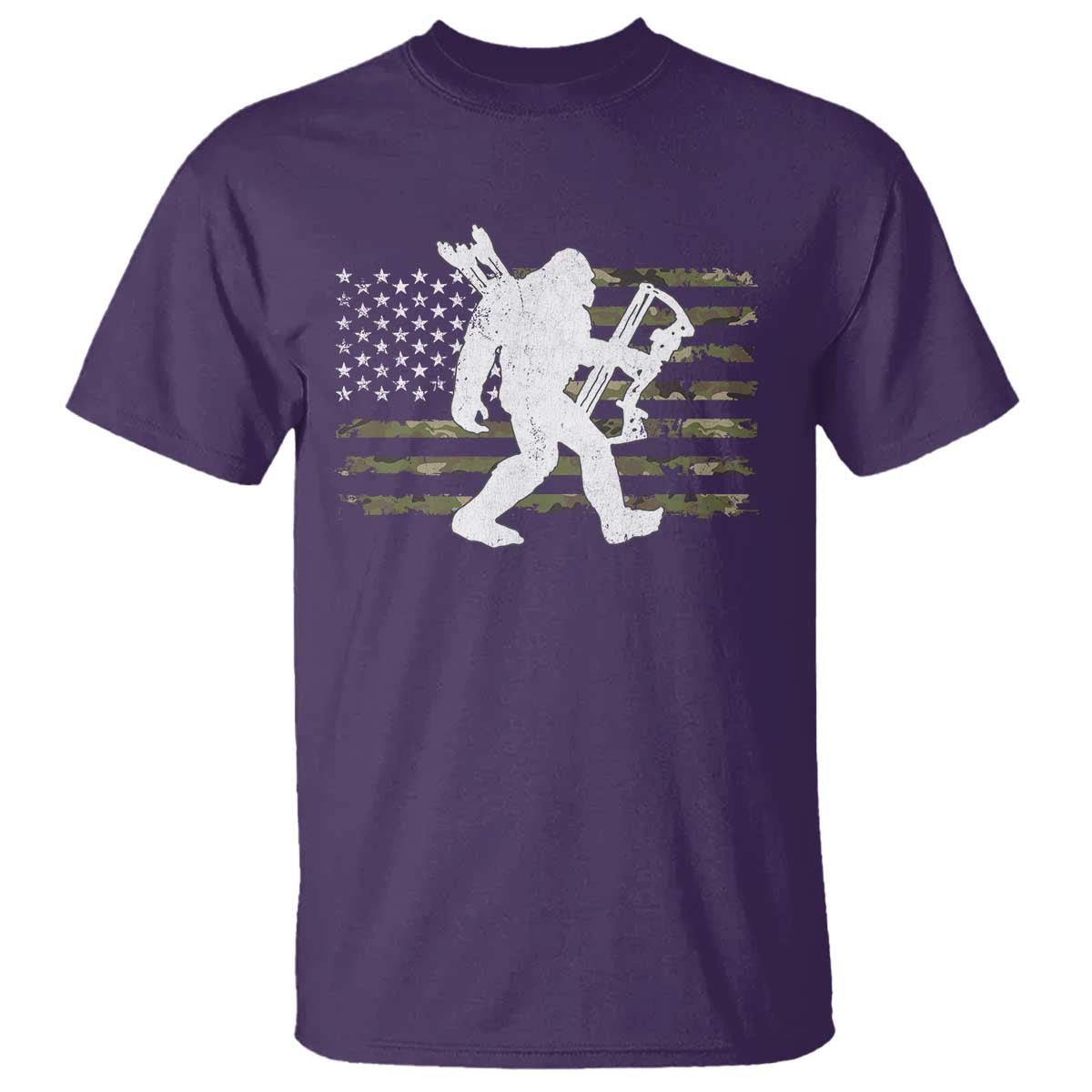 Bow Hunting Archer Bigfoot T Shirt Sasquatch Camo US Flag Hunter Dad TS10 Purple Print Your Wear