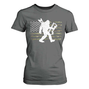 Bow Hunting Archer Bigfoot T Shirt For Women Sasquatch Camo US Flag Hunter Dad TS10 Dark Heather Print Your Wear