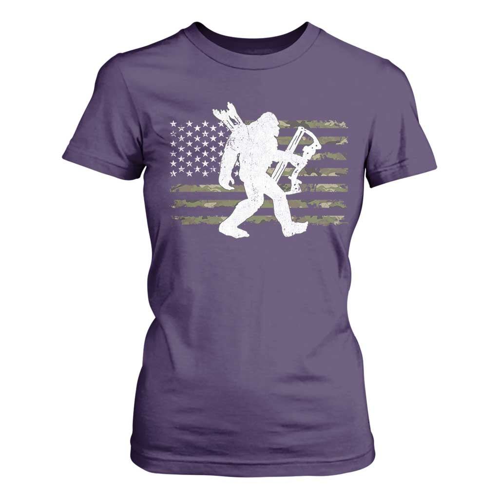 Bow Hunting Archer Bigfoot T Shirt For Women Sasquatch Camo US Flag Hunter Dad TS10 Purple Print Your Wear