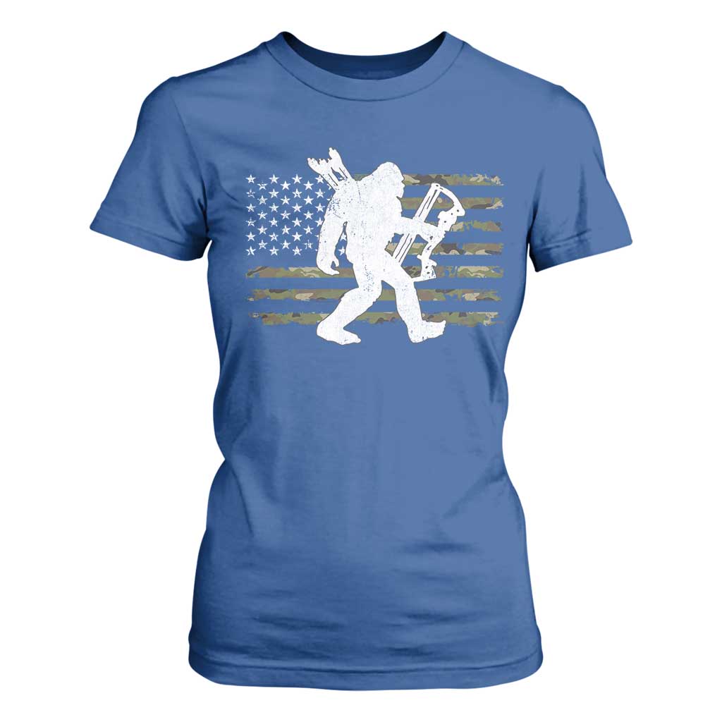 Bow Hunting Archer Bigfoot T Shirt For Women Sasquatch Camo US Flag Hunter Dad TS10 Royal Blue Print Your Wear