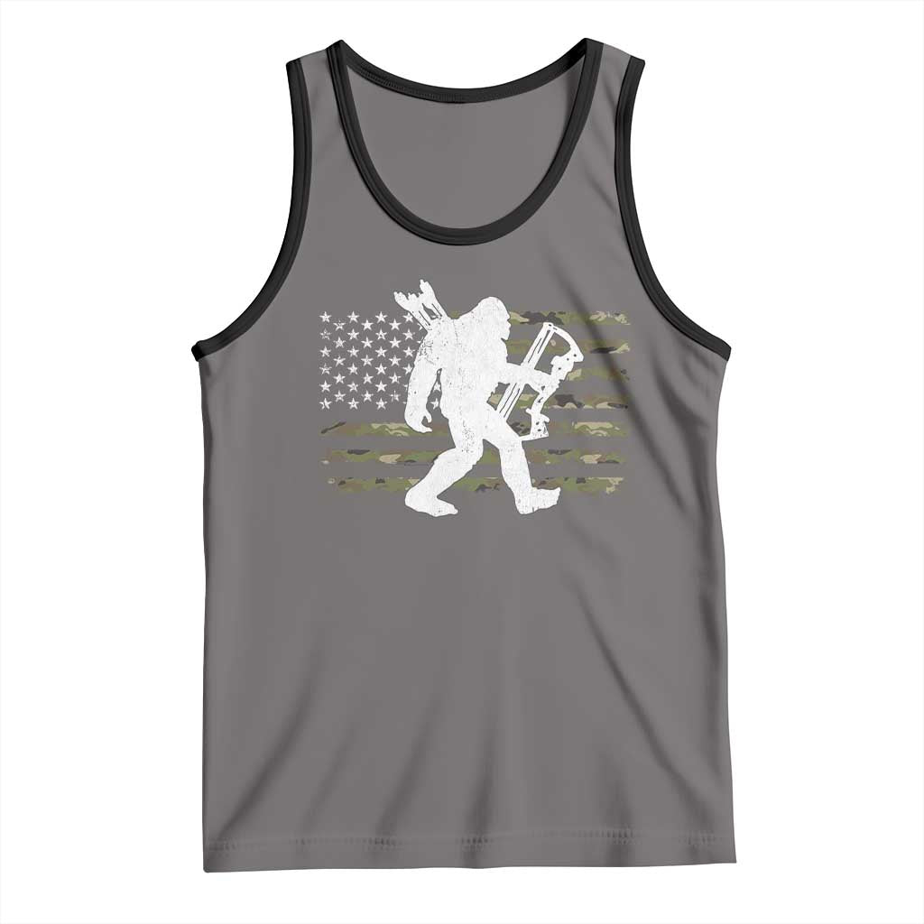 Bow Hunting Archer Bigfoot Tank Top Sasquatch Camo US Flag Hunter Dad TS10 Deep Heather Black Print Your Wear