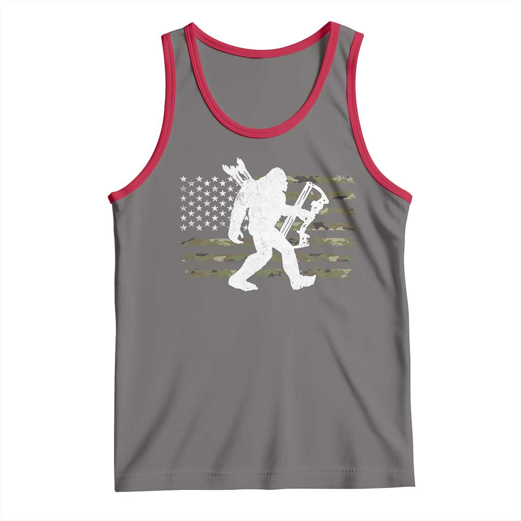 Bow Hunting Archer Bigfoot Tank Top Sasquatch Camo US Flag Hunter Dad TS10 Deep Heather Red Print Your Wear
