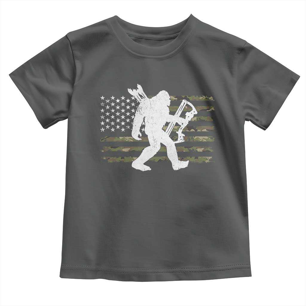 Bow Hunting Archer Bigfoot Toddler T Shirt Sasquatch Camo US Flag Hunter Dad TS10 Dark Heather Print Your Wear