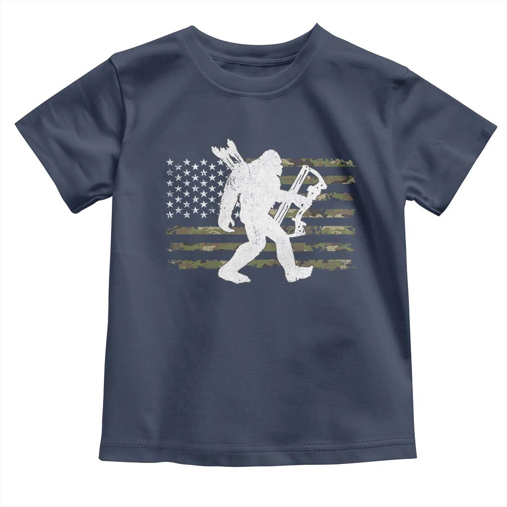 Bow Hunting Archer Bigfoot Toddler T Shirt Sasquatch Camo US Flag Hunter Dad TS10 Navy Print Your Wear