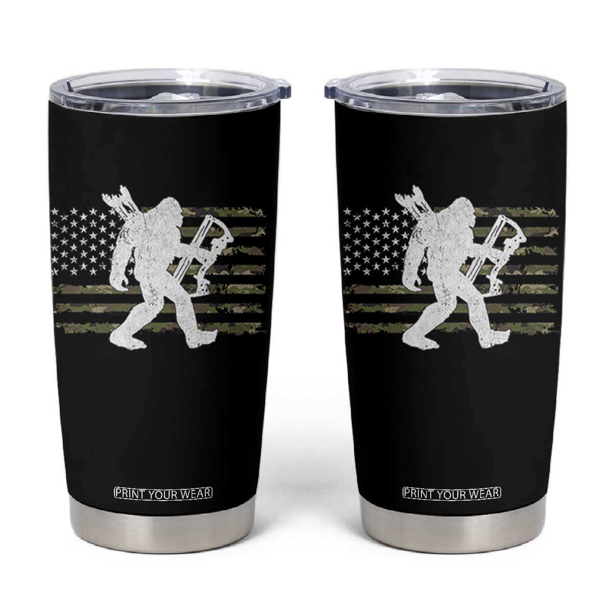 Bow Hunting Archer Bigfoot Tumbler Cup Sasquatch Camo US Flag Hunter Dad TS10 Black Print Your Wear