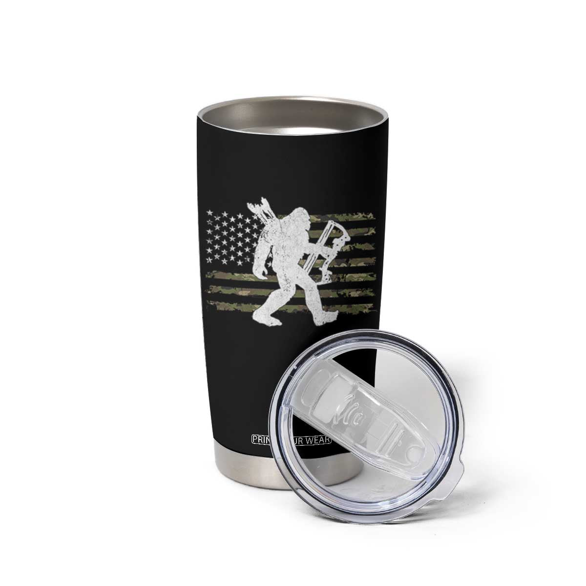Bow Hunting Archer Bigfoot Tumbler Cup Sasquatch Camo US Flag Hunter Dad TS10 Print Your Wear