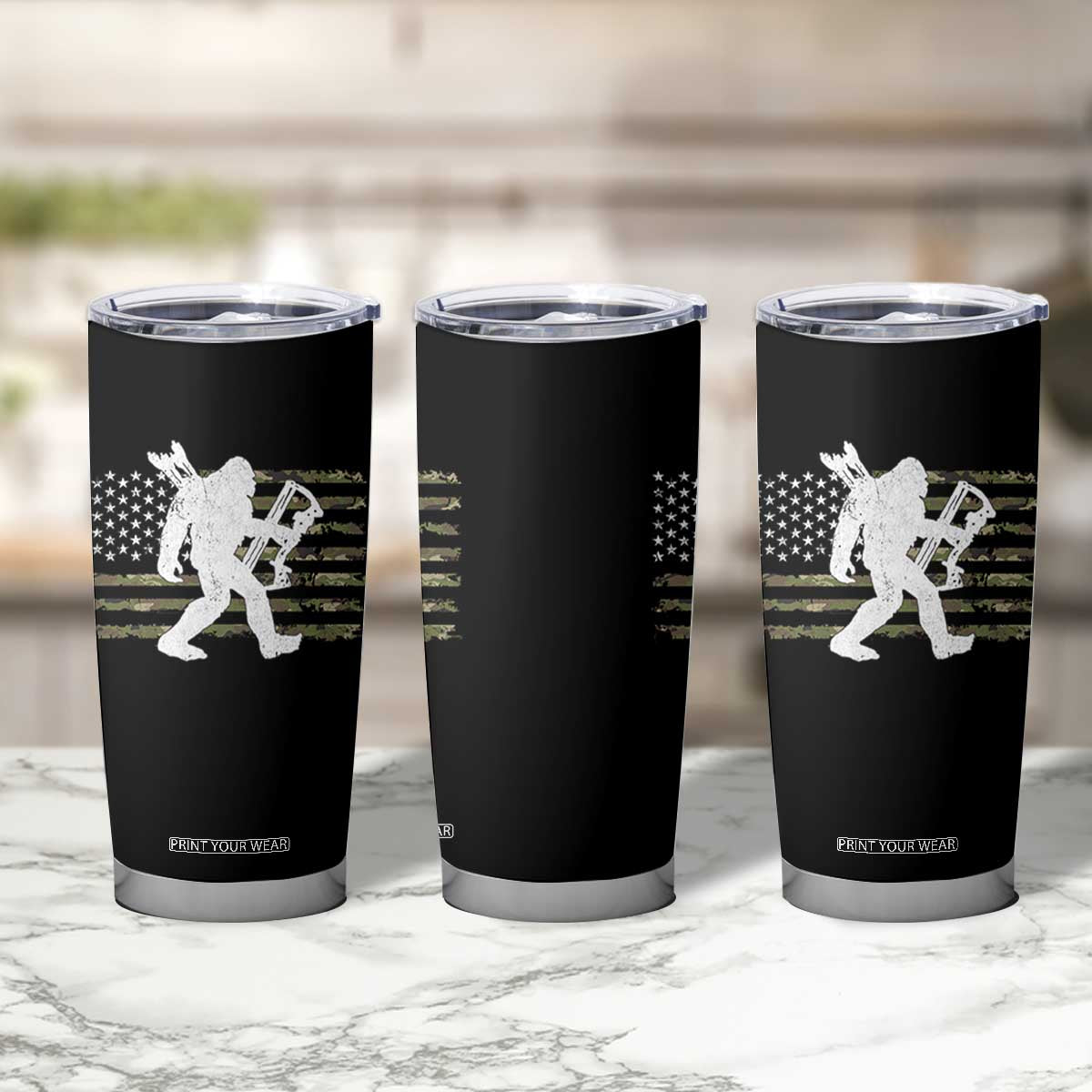 Bow Hunting Archer Bigfoot Tumbler Cup Sasquatch Camo US Flag Hunter Dad TS10 Print Your Wear