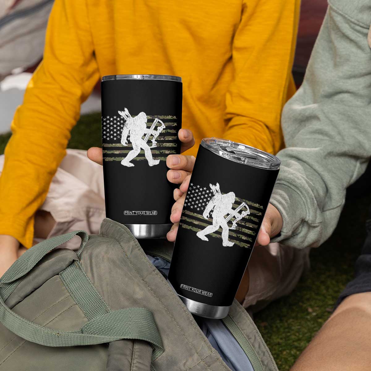 Bow Hunting Archer Bigfoot Tumbler Cup Sasquatch Camo US Flag Hunter Dad TS10 Print Your Wear