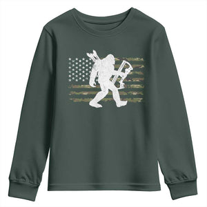 Bow Hunting Archer Bigfoot Youth Sweatshirt Sasquatch Camo US Flag Hunter Dad TS10 Dark Forest Green Print Your Wear